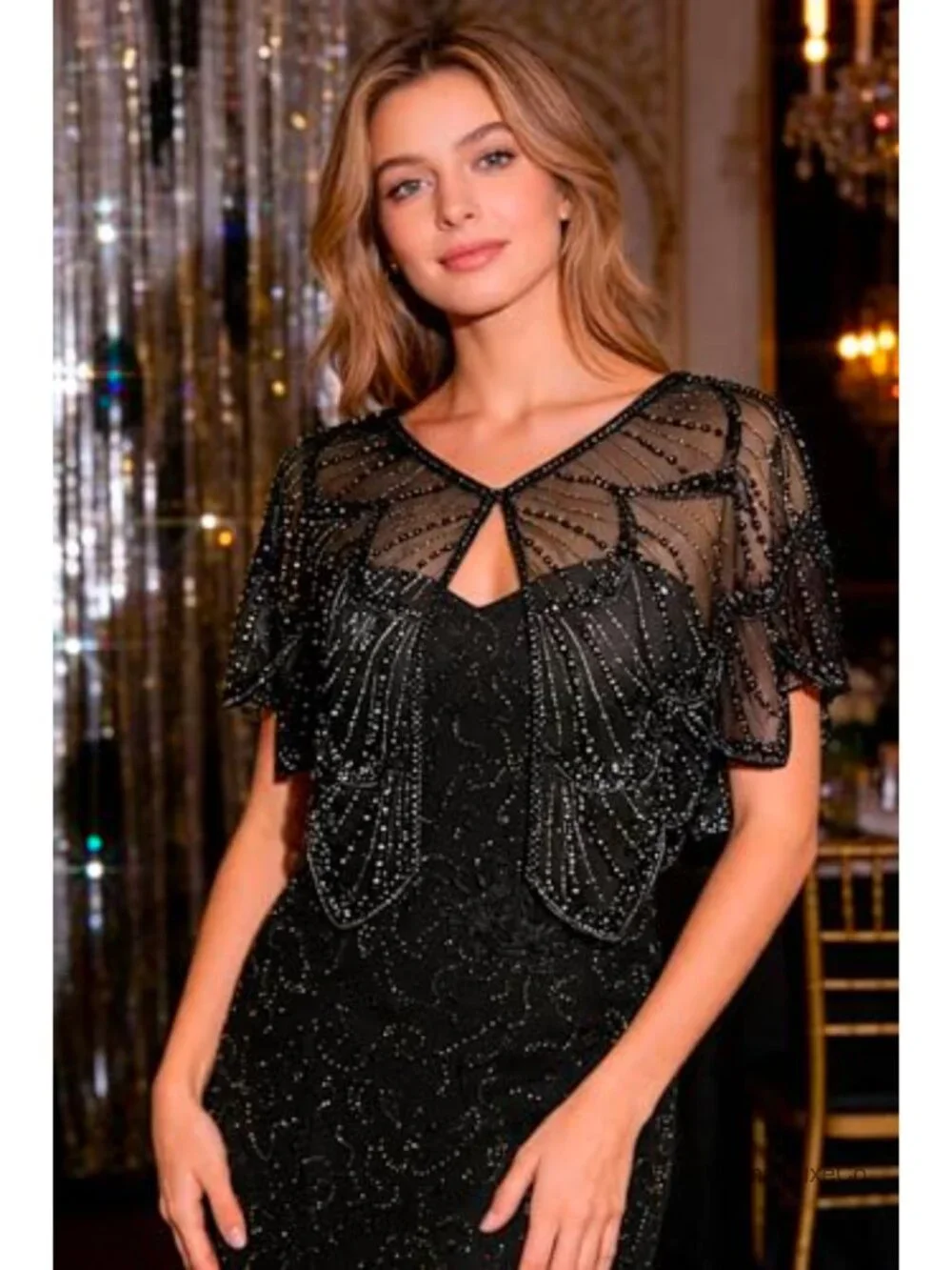 1920s Sequined Shawl Wrap Women Vintage Gatsby Cape Evening Party